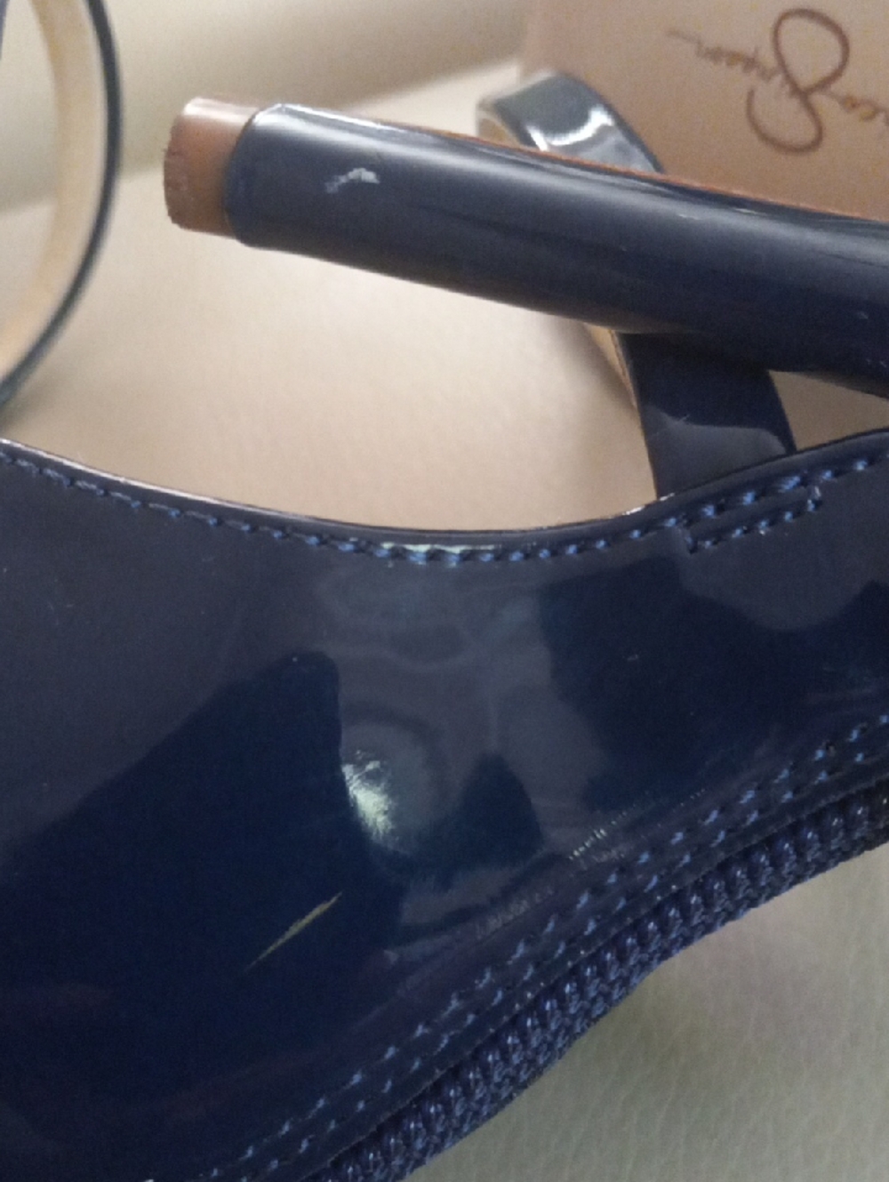 Jessica Simpson Navy Patent Pointed-Toe Ankle-Strap Heels - Picture 16 of 17